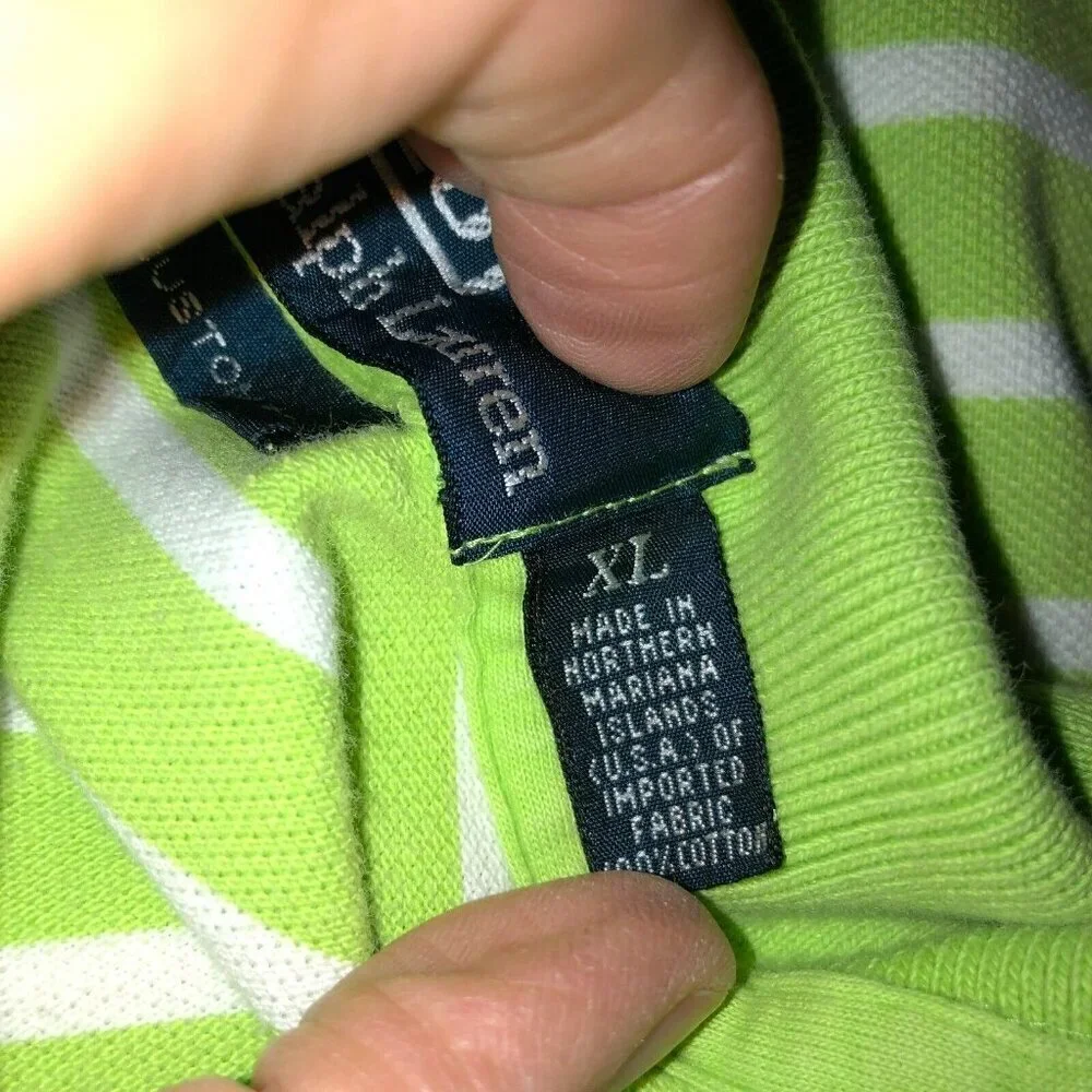 Polo Ralph Lauren Mens XL Green White Striped Knit Custom Fit Shirt
